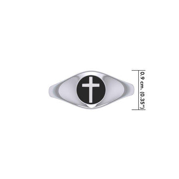 Spiritual Elegance Sterling Silver Faith Cross Women Ring with Black Accent by Peter Stone Jewelry TRI2474 - Jewelry